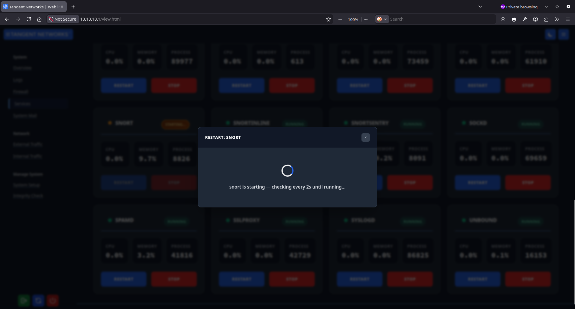 Service Restart Progress Modal