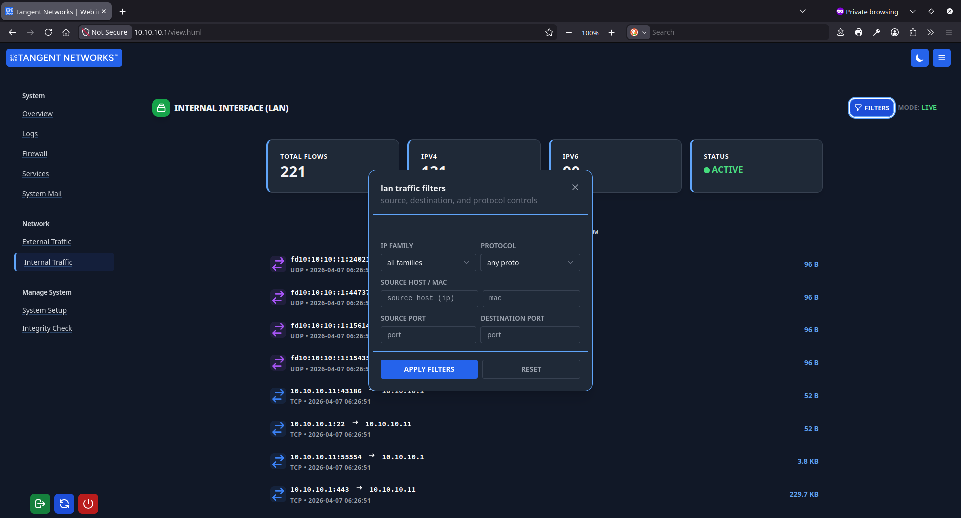 Flow Filtering Modal