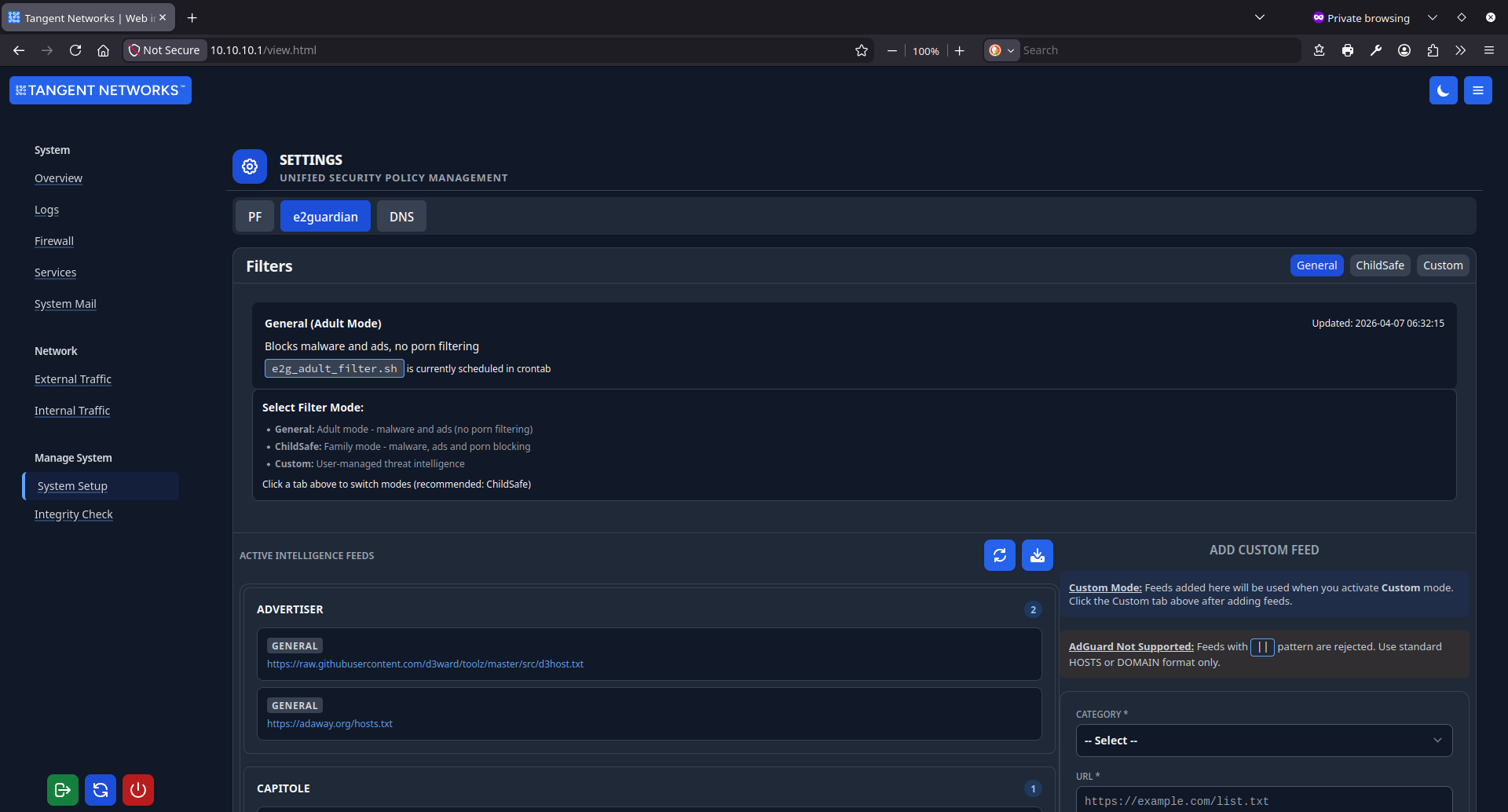Content Filter Mode Selector